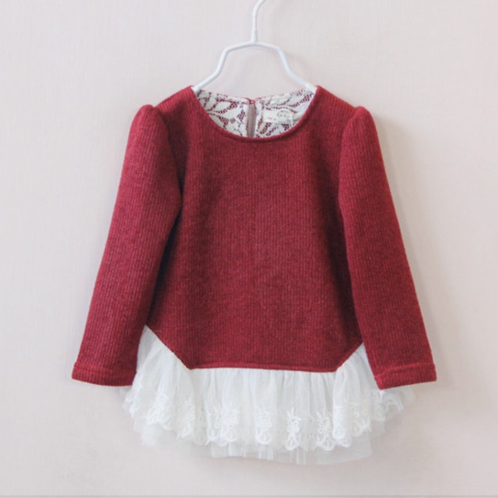 Girls Long Sleeve Cotton Wine Tunic Dress